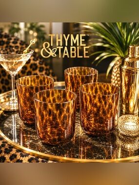 THYME & TABLE Tortoise Shell Glass Set – Set of 4 – New in Box